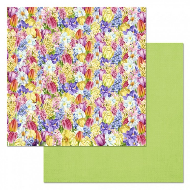 Double-sided sheet of ScrapMania paper "Time of tulips. Joy", size 30x30 cm, 180 g/m2