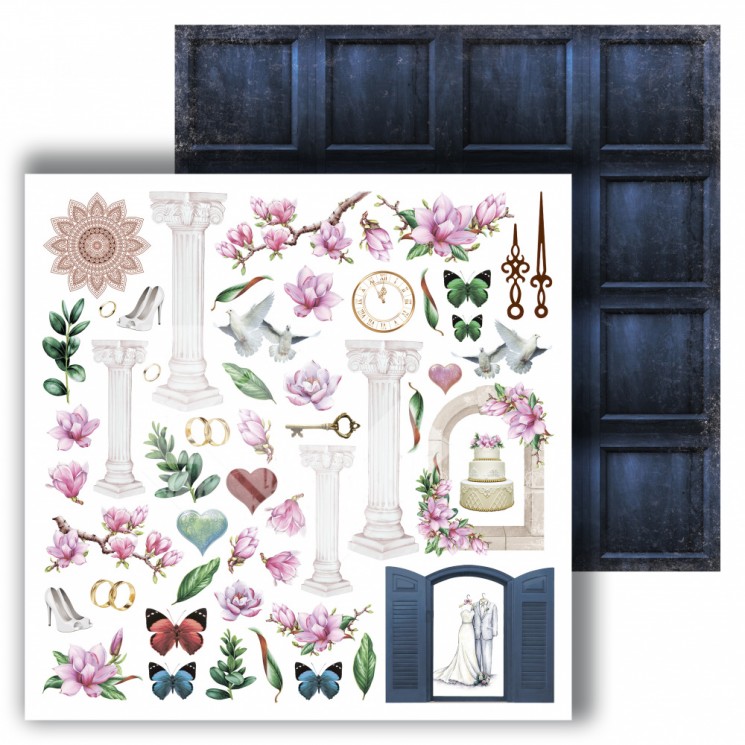 Double-sided sheet for cutting Dream Light Studio Magnolia "Magnolia Flowers", size 30, 48x30, 48 cm, 250 g /m2