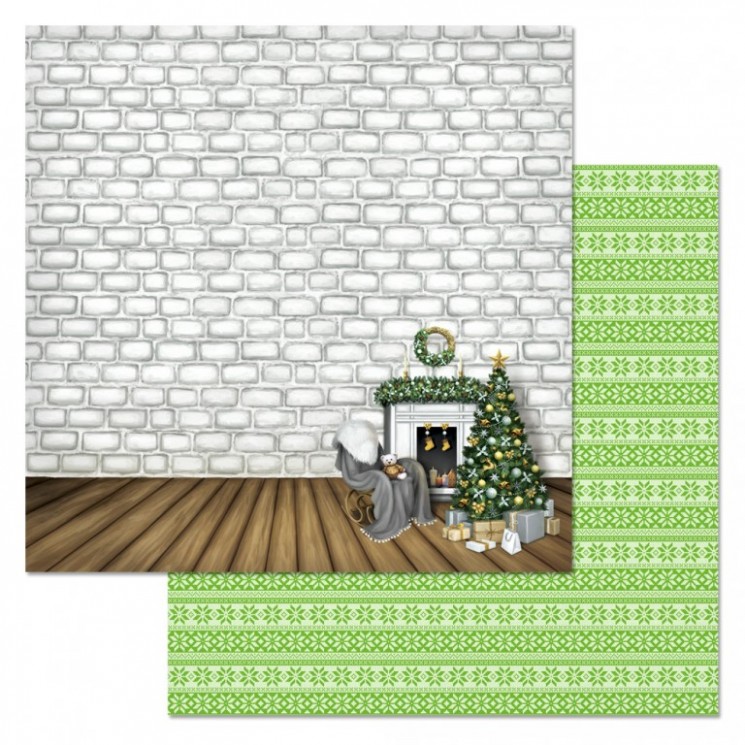 Double-sided sheet of ScrapMania paper " Scandi New Year. By the fireplace", size 30x30 cm, 180 gr/m2