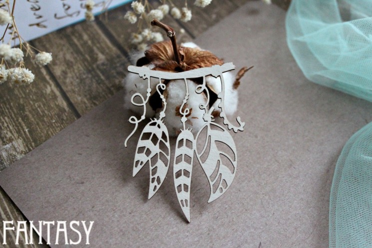 Chipboard Fantasy "Stretching boho with feathers 1017" size 5.2*7.5 cm