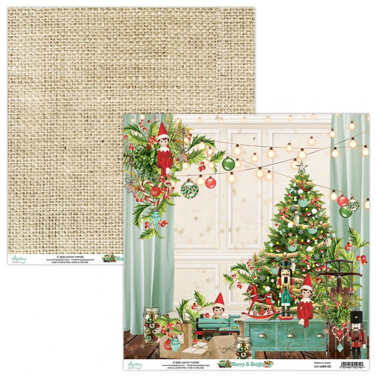 Double-sided sheet of paper Mintay Papers "Merry & Bright No. 3", size 30. 5X30. 5 cm, density 250 g/m2