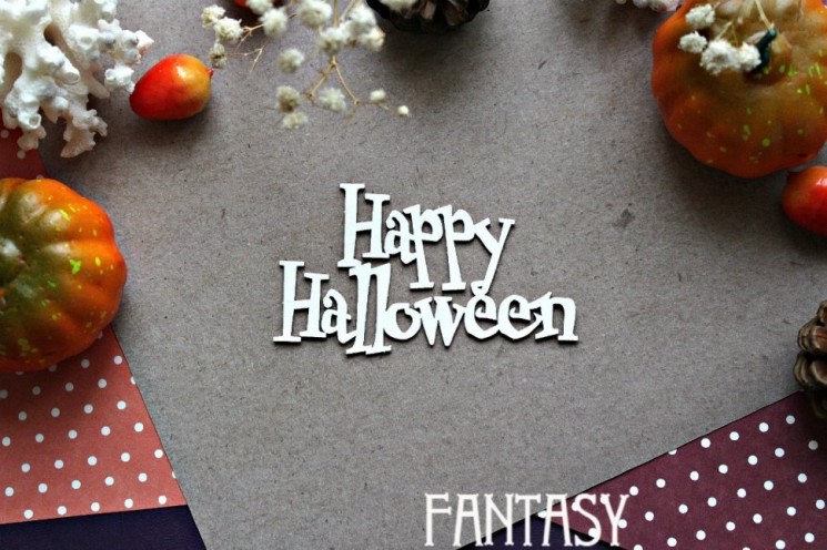 Chipboard Fantasy inscription "Happy Halloween 930" size 8*4.2 cm