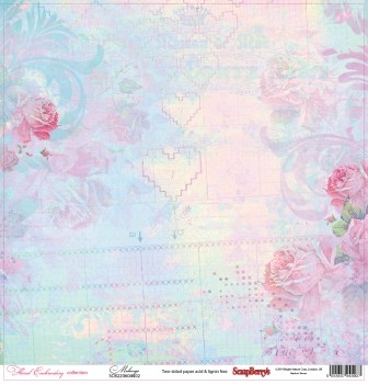 Двусторонний лист бумаги ScrapBerry's Цветочная вышивка "Меланж", размер 30х30 см, 180 гр/м2