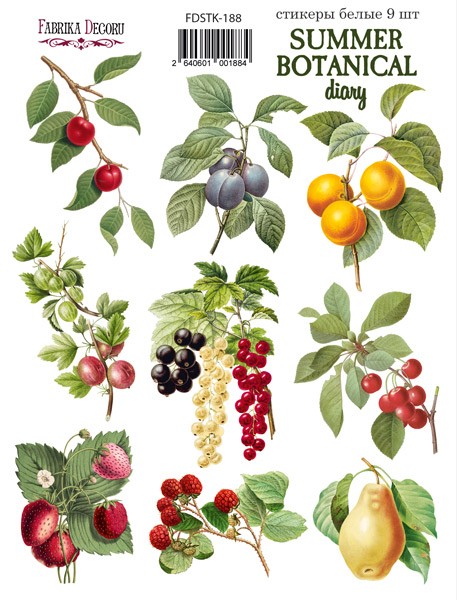 Fabrika Decoru sticker set "Summer botanical diary No. 188", 9 pcs