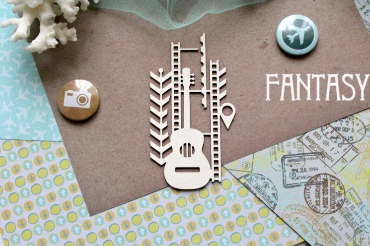 Chipboard Fantasy "Journey with a guitar 858" size 9.7*5.8 cm