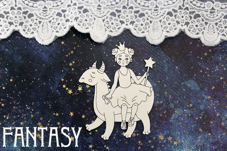 Fantasy Chipboard "Princess and Dragon 1435" size 8.5*6.8 cm