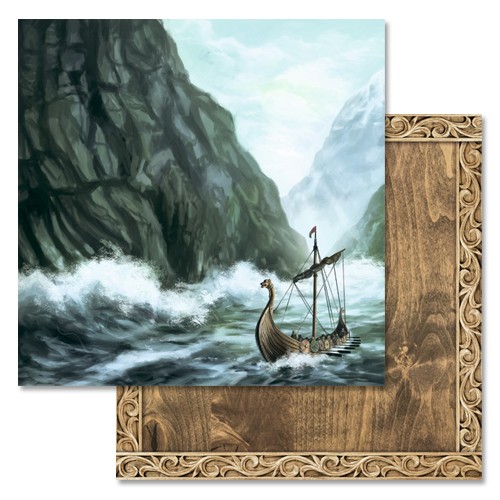 Double-sided sheet of ScrapMania paper " Vikings. The way home", size 30x30 cm, 180 g/m2