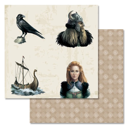 Double-sided sheet of ScrapMania paper " Vikings. Episodes", size 30x30 cm, 180 g/m2
