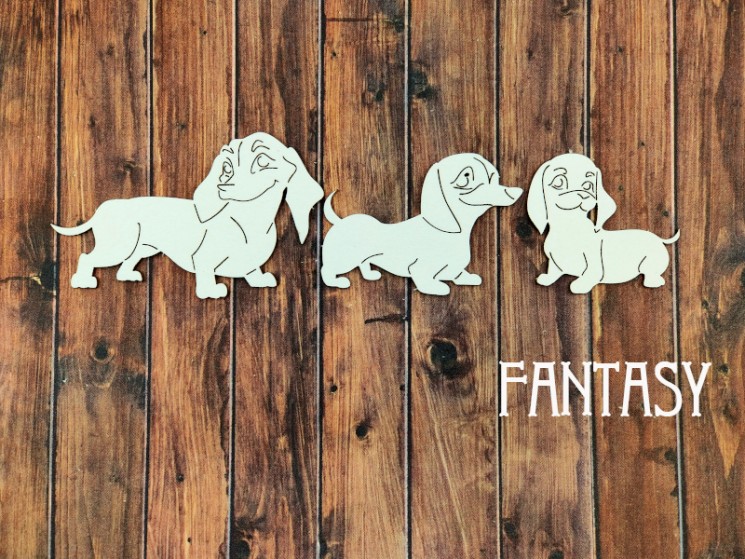 Chipboard Fantasy Set "Cute Dachshunds 2392" 3 pcs size from 3.3*3.6 cm to 3.7*6.4 cm 