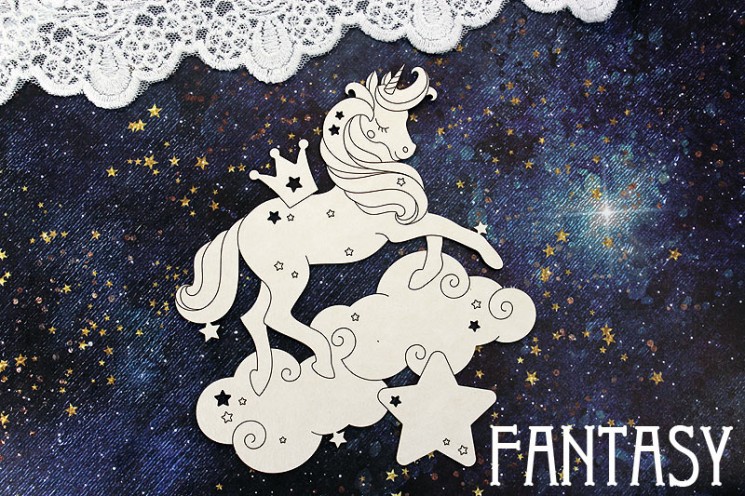 Fantasy chipboard "Unicorn on a Cloud 1414" size 12.7*10.7 cm