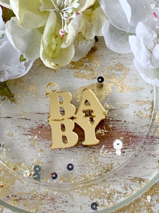 Decor made of gold acrylic LeoMammy pendant "Baby", size 3x2, 6 cm