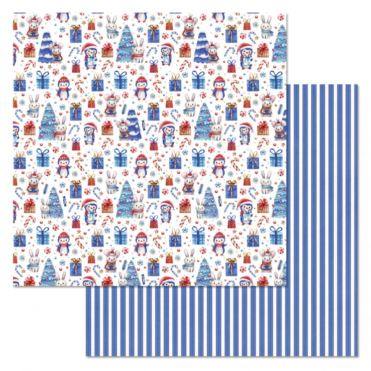 Double-sided sheet of ScrapMania paper " Snowmen. Under the Christmas tree", size 30x30 cm, 180 g/m2