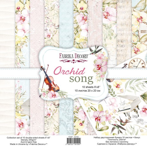 Set of double-sided paper for the Decor "Orchid song",10 sheets, size 20x20 cm, 200 gr/m2
