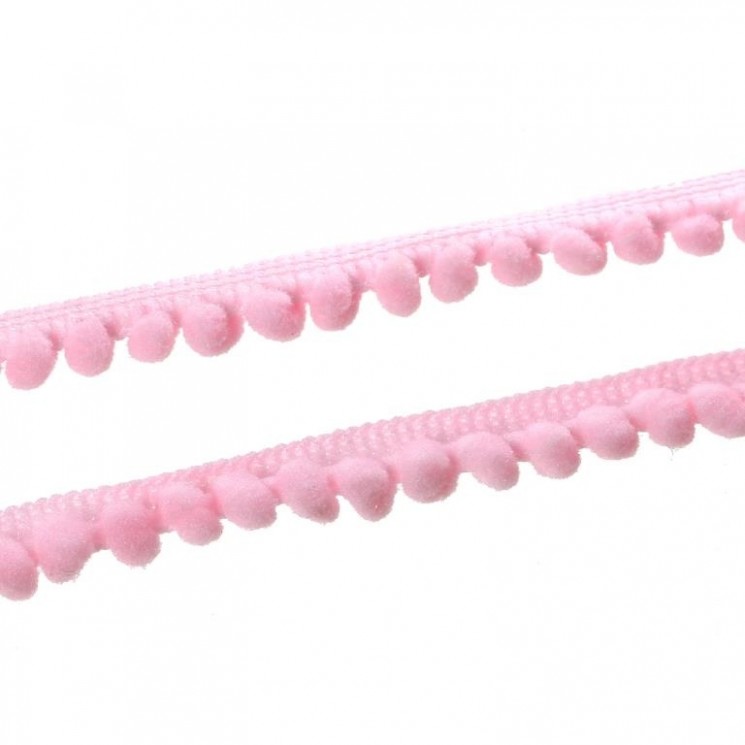 Ribbon with pompoms "Light pink", width 1 cm, length 1 m