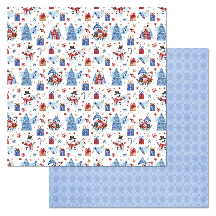 Double-sided sheet of ScrapMania paper " Snowmen. Holiday", size 30x30 cm, 180 g/m2