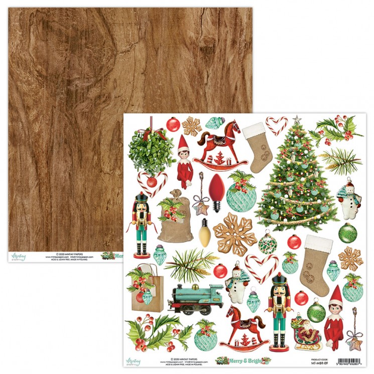 Double-sided sheet of paper Mintay Papers "Merry & Bright", size 30. 5X30. 5 cm, density 250 g/m2