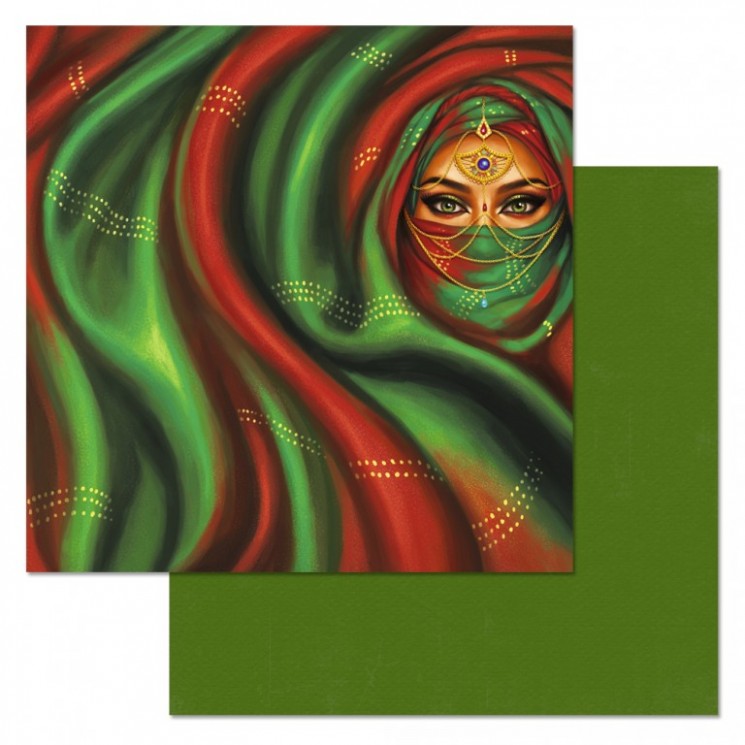 Double-sided sheet of ScrapMania paper "Heart of the East. Emerald", size 30x30 cm, 180 g/m2