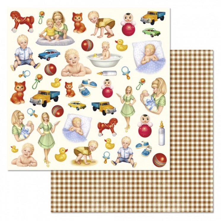 Double-sided sheet of ScrapMania paper " Naughty boy. Pictures", size 30x30 cm, 180 g/m2