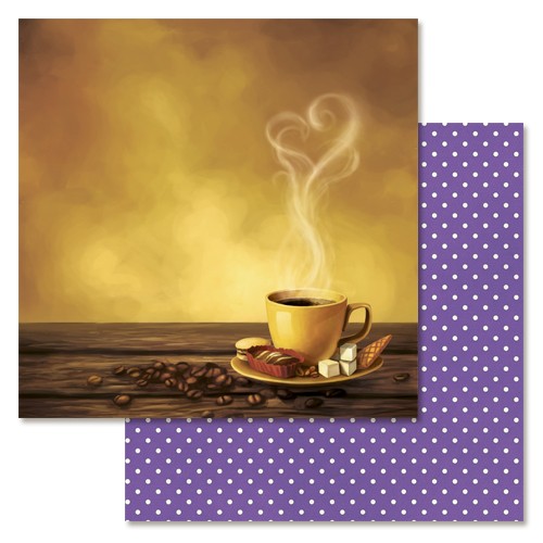 Double-sided sheet of ScrapMania paper "The magic of coffee. Fragrance of love", size 30x30 cm, 180 g/m2