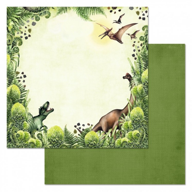 Double-sided sheet of ScrapMania paper "The Era of dinosaurs. Try to catch up", size 30x30 cm, 180 g/m2