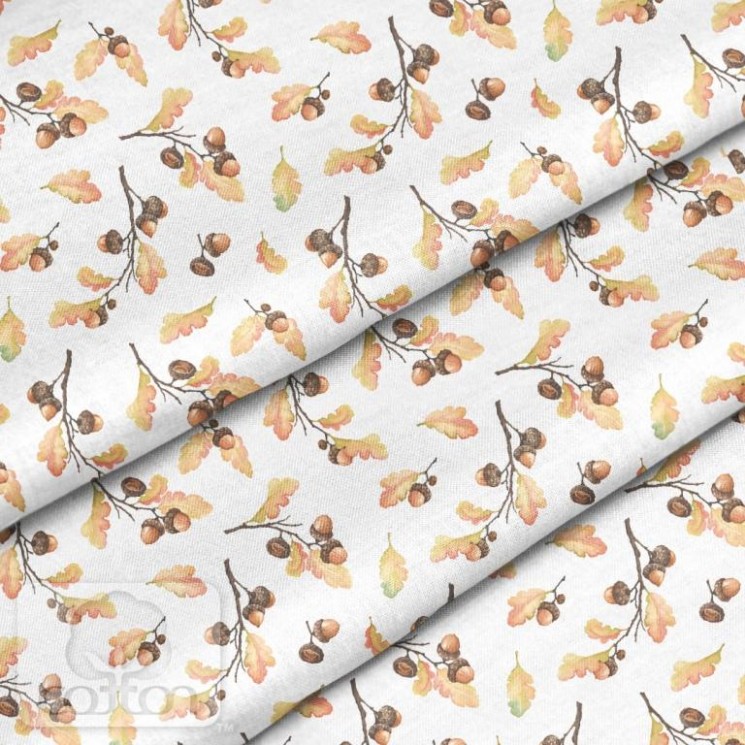 Fabric 100% cotton Poland "Acorns on white", size 50X50 cm