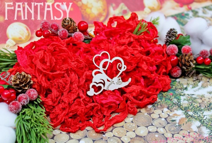 Fantasy chipboard "Rat with hearts 1742" size 6*5 cm