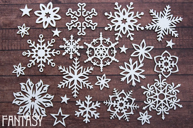 Chipboard Fantasy Set "Snowfall 2335" size from 1*1 to 3.7*3.7 cm