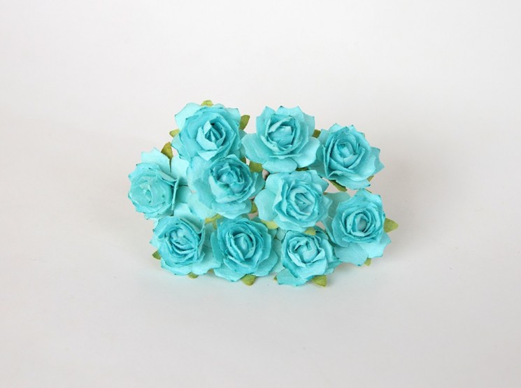 Roses "Bright turquoise" size 1.5 cm, 5 pcs