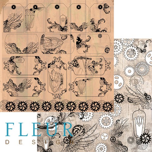 Double-sided sheet of paper Fleur Design Mechanics "Tags", size 30. 5x30. 5 cm, 190 gr/m2