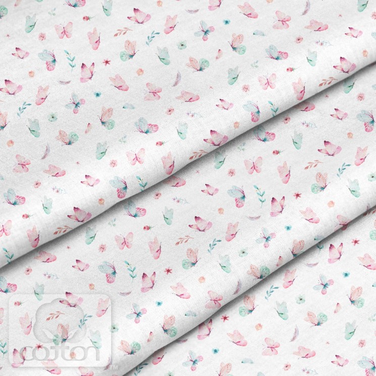 Fabric 100% cotton Poland "Butterflies on white", size 50X50 cm