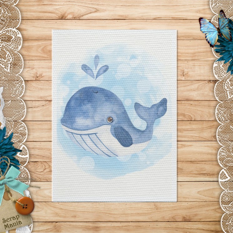 Fabric card "Sailor. The Whale" (Scrapmania)