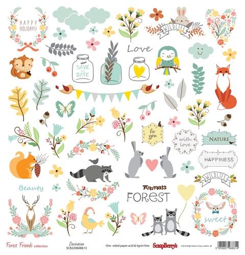 One-sided sheet of paper Scrapberry's Forest of Wonders "Decorations", size 30x30 cm, 190 gr/m2