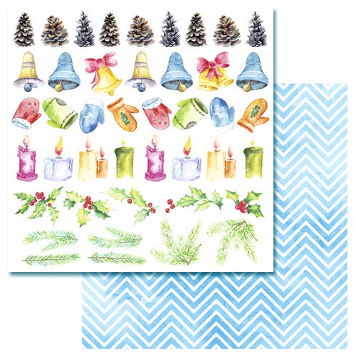 Double-sided sheet of ScrapMania paper " Watercolor winter. Pictures", size 30x30 cm, 180 g/m2