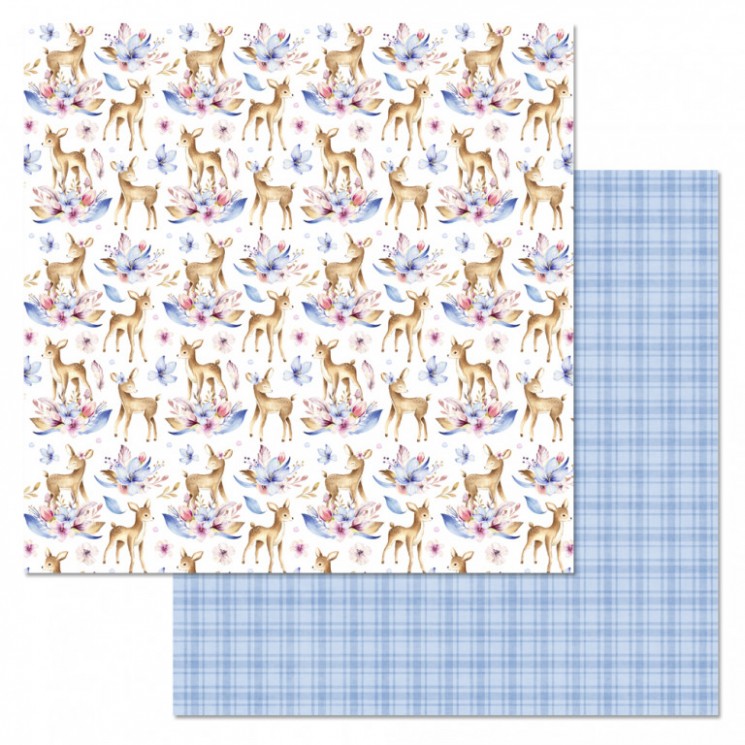 Double-sided sheet of ScrapMania paper "Mother's tenderness. Fawns", size 30x30 cm, 180 g/m2