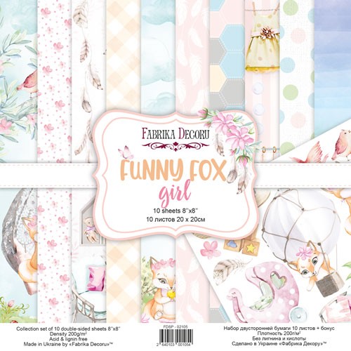 Set of double-sided paper for Decor "Funny fox girl", 10 sheets, size 20x20 cm, 200 gr/m2