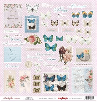 One-sided sheet of paper Scrapberry's Butterflies "Happiness", size 30x30 cm, 180 g/m2 (ENG)