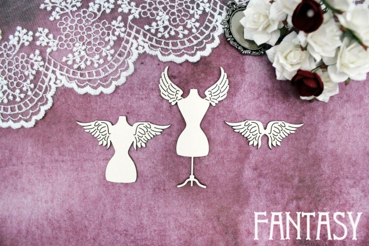 Chipboard Fantasy "Mannequins with wings 2481", sizes from 7*4 to 4.7*1.7 cm