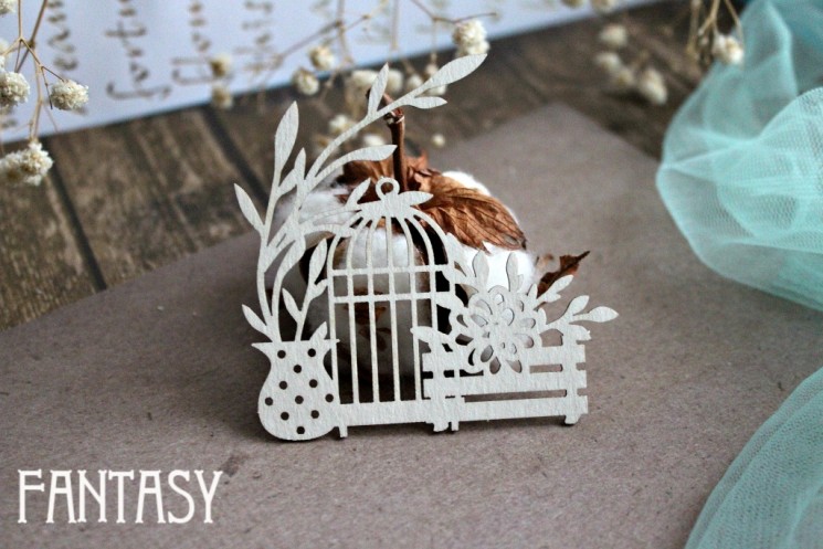 Chipboard Fantasy "Composition with a cage 952" size 7.1*7.3 cm