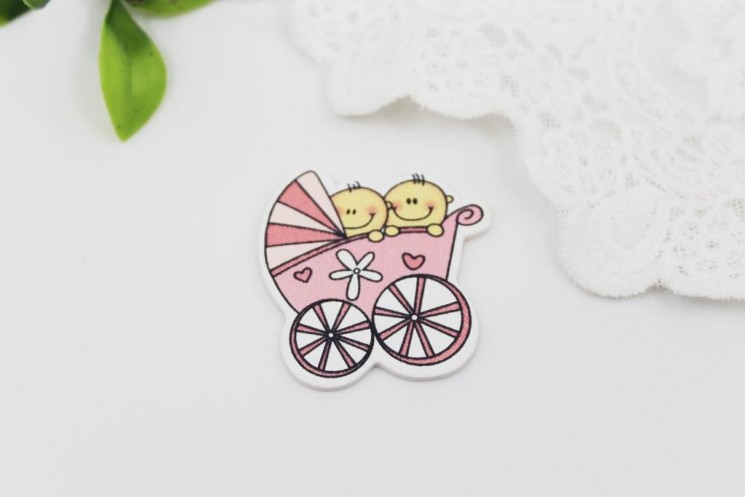 Wooden decoration "Babies in a stroller", 1 pc., size 3.8 x 4 cm