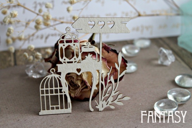 Chipboard Fantasy "Composition with a cage 960" size 7.6*7.5 cm