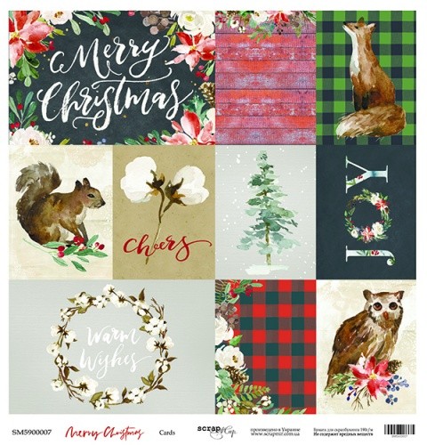 One-sided sheet of paper SsgarMir Merry Christmas " Cards (ENG)" size 30*30cm, 190gr