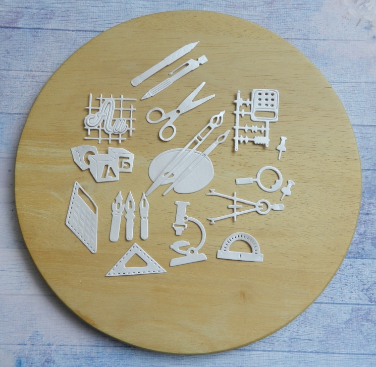 Вырубка набор школа 20 эл. белая бумага дизайнерская перламутровая . 