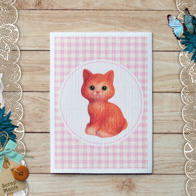 Fabric card " Curly Hair. Kitten " size 6.5*9 cm (ScrapMania)