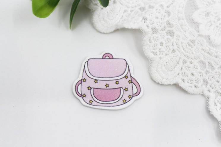 Wooden decoration "Pink backpack", 1 pc., size 4x3. 5 cm