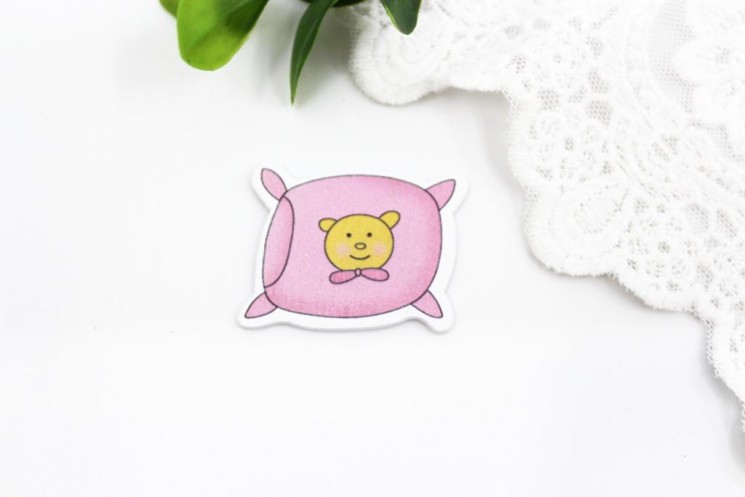 Wooden decoration "Pink pillow", 1 pc., size 3x4 cm