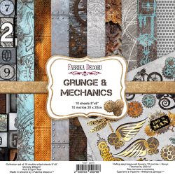 Набор двусторонней бумаги Фабрика Декору "Grunge & Mechanics",10 листов, размер 20х20 см, 200 гр/м2