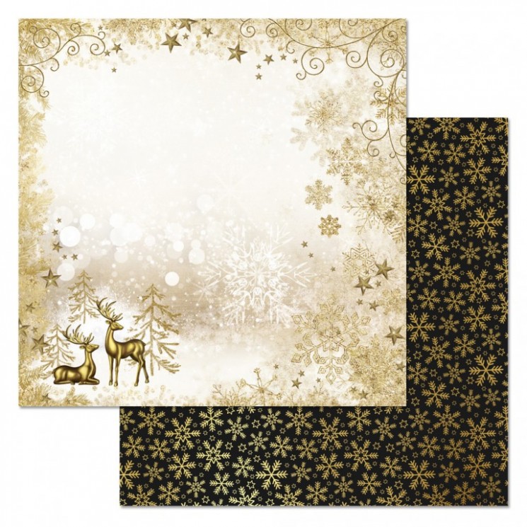 Double-sided sheet of ScrapMania paper " Scandi New Year. Golden forest", size 30x30 cm, 180 gr/m2