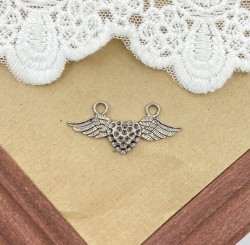 Подвеска "Крылатое сердце", серебро с переливом, размер 3,5*1см, 1 шт 