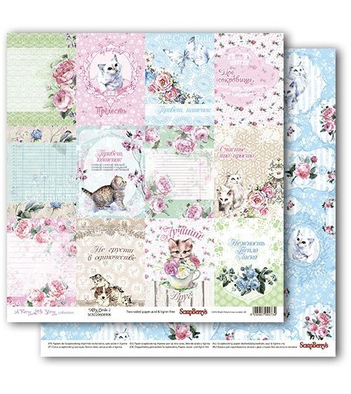 Double-sided sheet of paper Scrapberry's Shabby cats "Cards 2", size 30x30 cm, 190 gr/m2