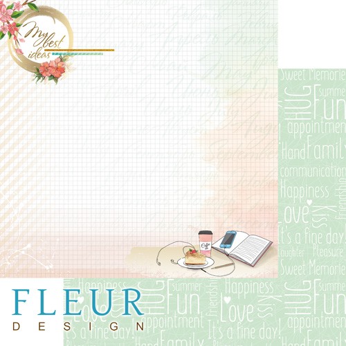 Двусторонний лист бумаги Fleur Design Мечтай "Кофе пауза", размер 30,5х30,5 см, 190 гр/м2
